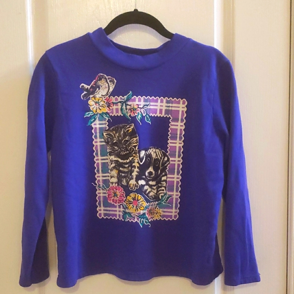 VINTAGE Basic Image Girls Size 14 Kitten and Puppy Sweatshirt